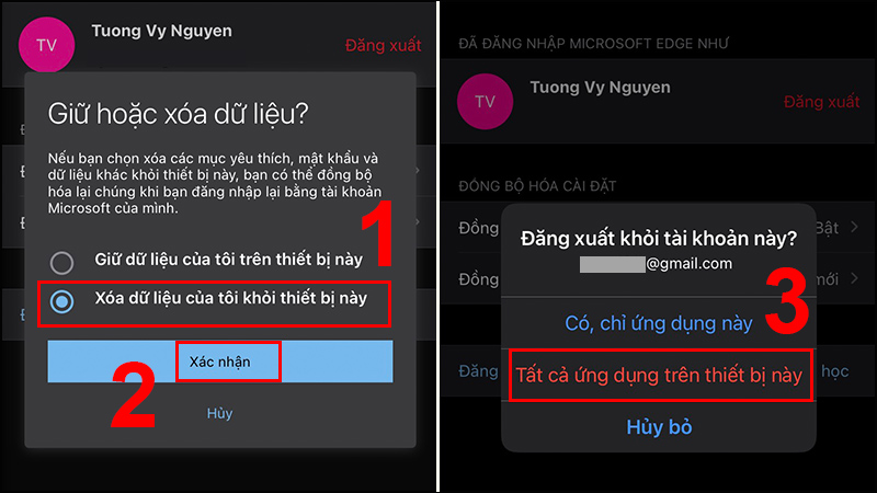 X&aacute;c nhận x&oacute;a t&agrave;i khoản khỏi thiết bị